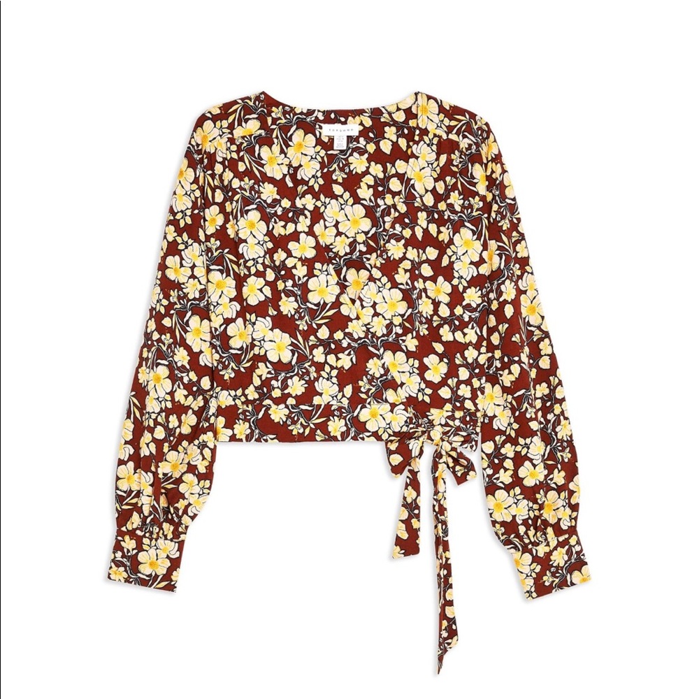 Topshop Floral Wrap Crop Blouse US6